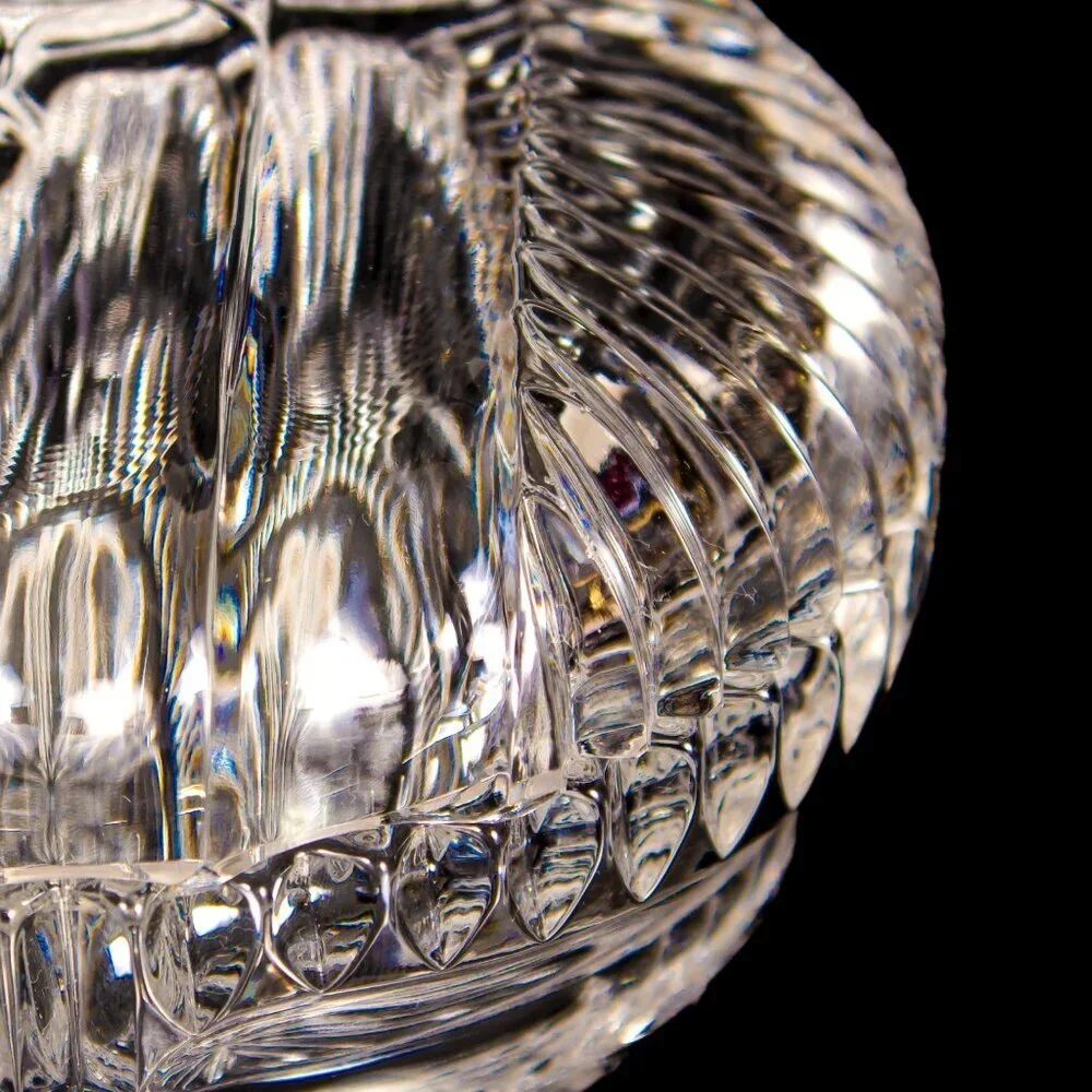 Vintage Bohemian Crystal Lidded Box Hand-Cut Design Clear Decorative Glass